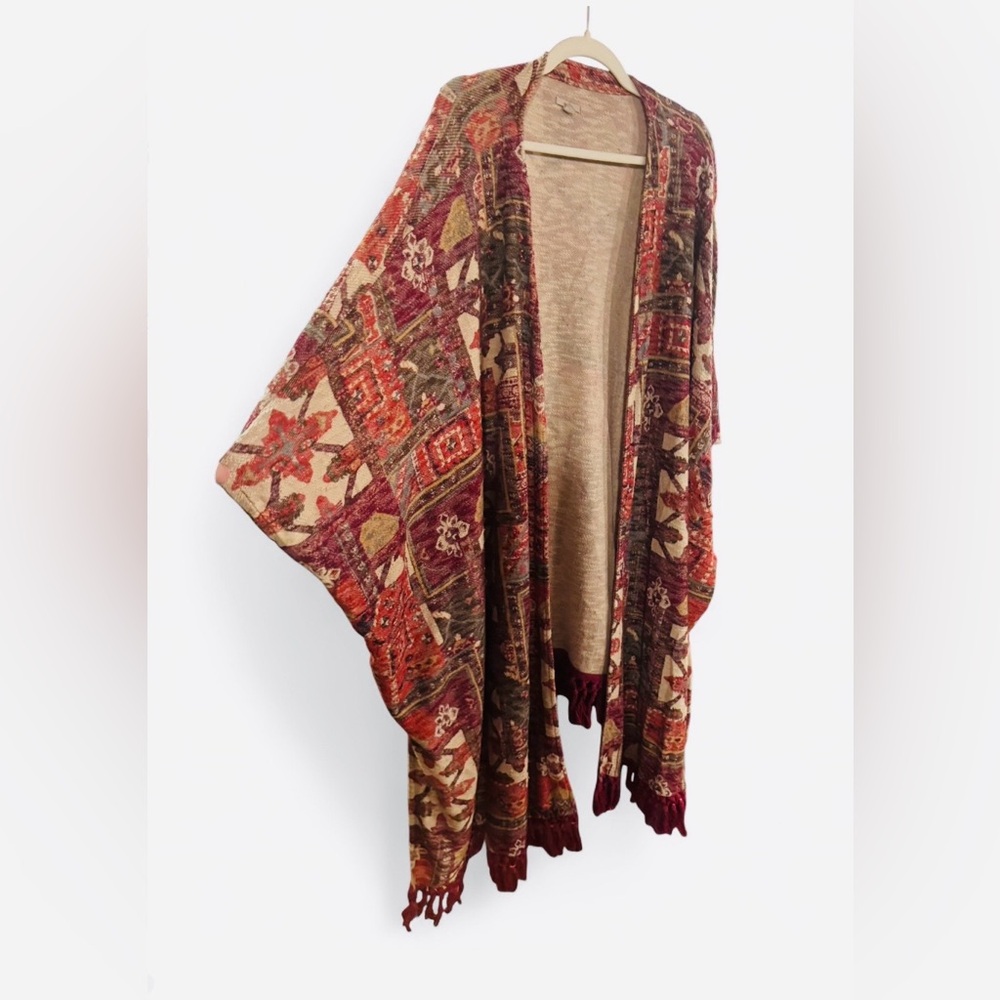 Ecote Boho Tapestry Fringe Kimono Cardigan One Size - Picture 3 of 4